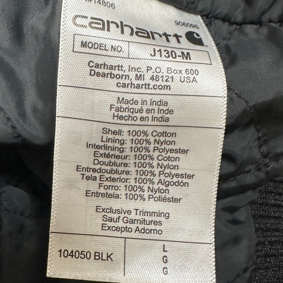 Carhartt J130-M Loose Fit Jacket Black Mens Large NWT hooded duck work coat - Picture 7 of 10